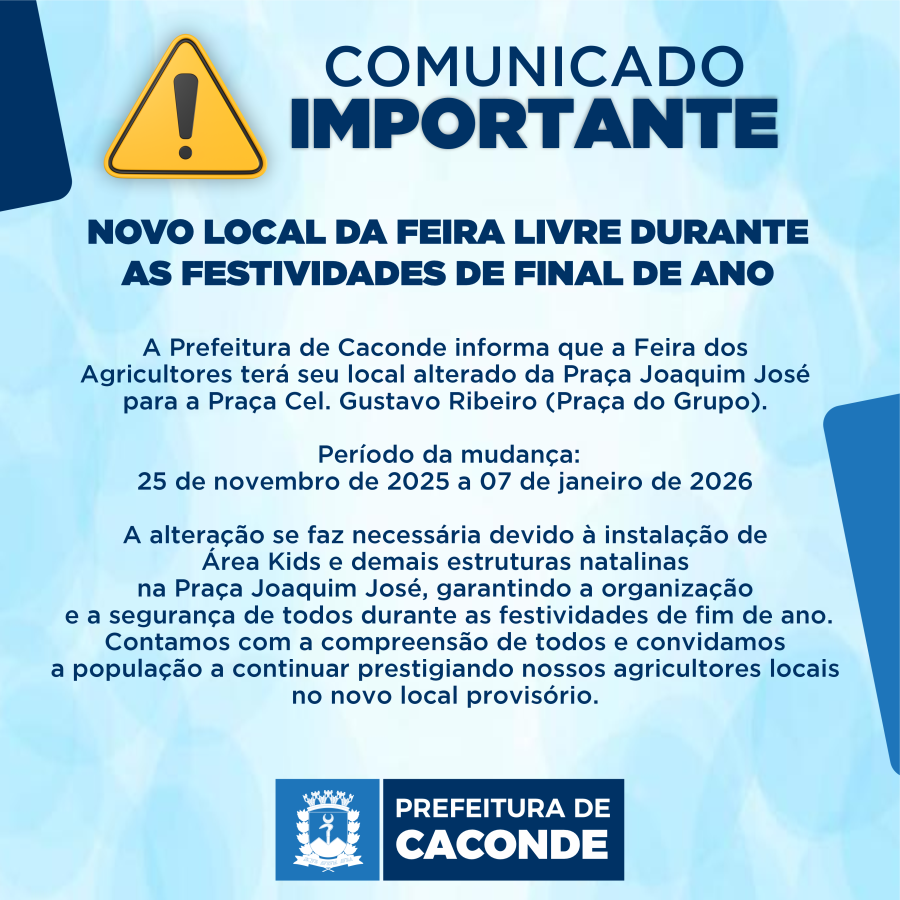 Feira dos Agricultores Locais será realizada temporariamente na Praça Cel. Gustavo Ribeiro