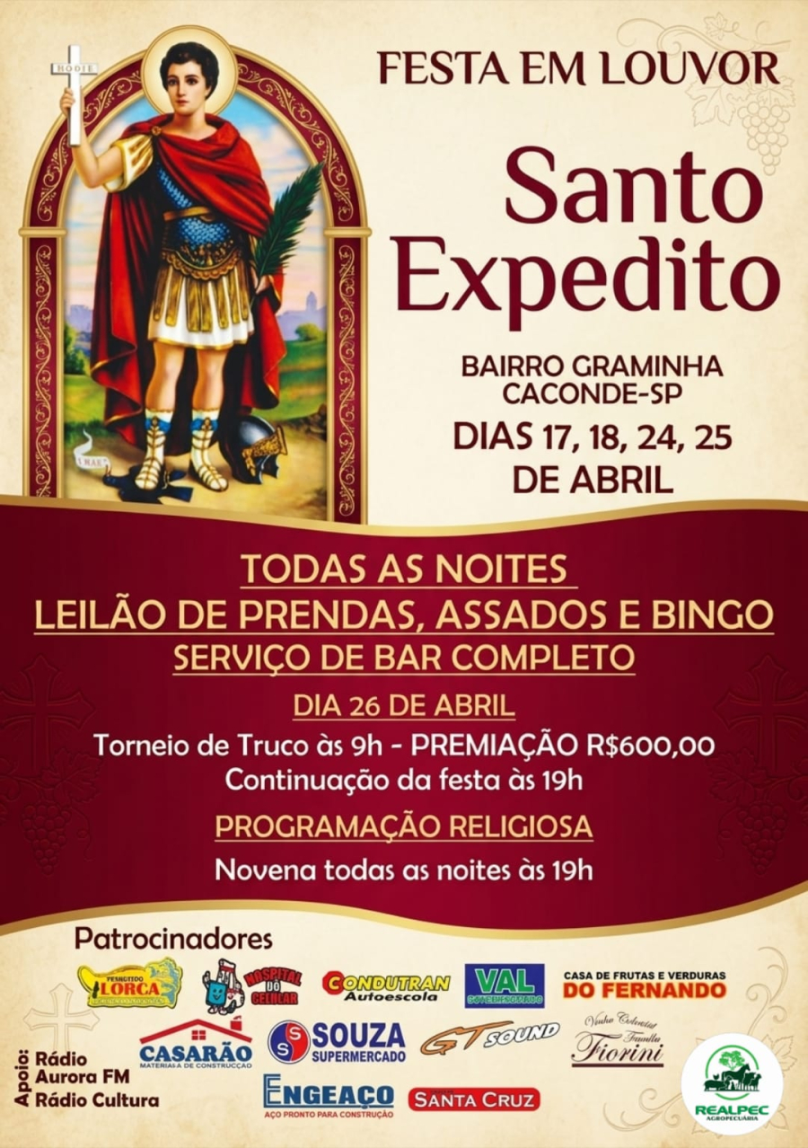 Festa em Louvor a Santo Expedito agita o bairro Graminha em Caconde