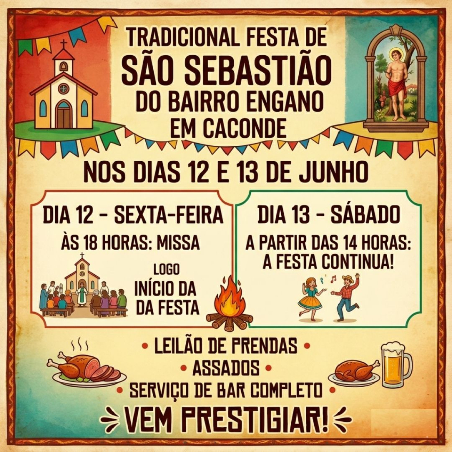 Tradicional Festa de São Sebastião do Bairro Engano acontece nos dias 12 e 13 de junho em Caconde