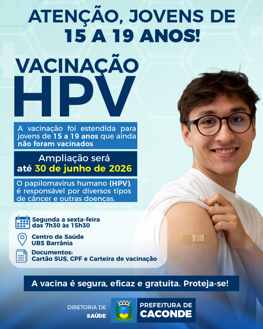 Saúde amplia vacinação contra o HPV para jovens de 15 a 19 anos em Caconde