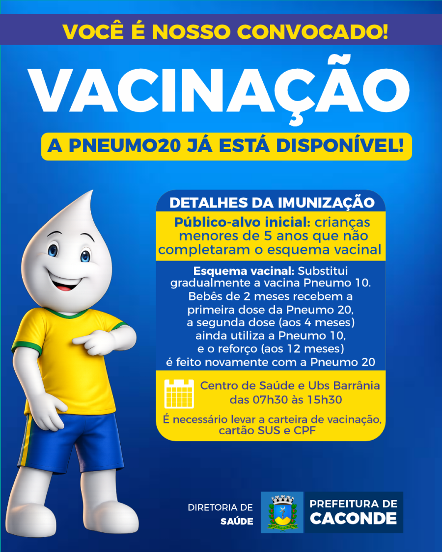 Caconde inicia vacinação infantil com a nova vacina pneumocócica 20-valente (VPC20)